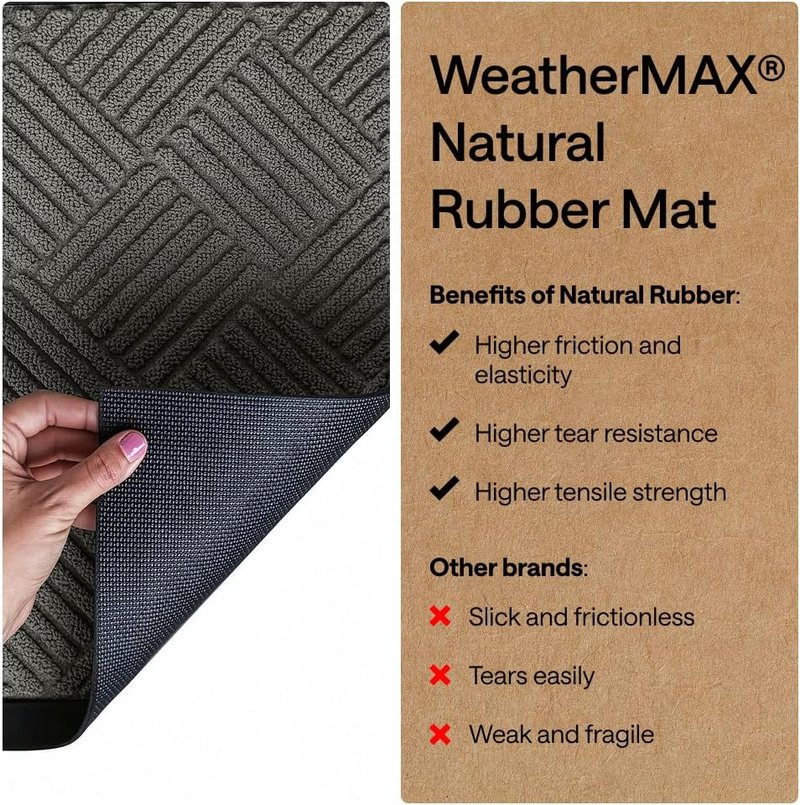 Gorilla Grip Waterproof All-Season Doormat - Natural Rubber, Stain & Fade Resistant | 29x17 Gray Diamond