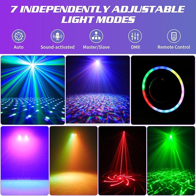 80W Dj Lights with Stand,7 in 1 Party Light Dj Disco Lights Sound Activated DMX Wireless Control with Rotating Ball,Strobe,UV,Colorful Effect for Stage KTV Band Wedding with Carry Bag (Black, 8)