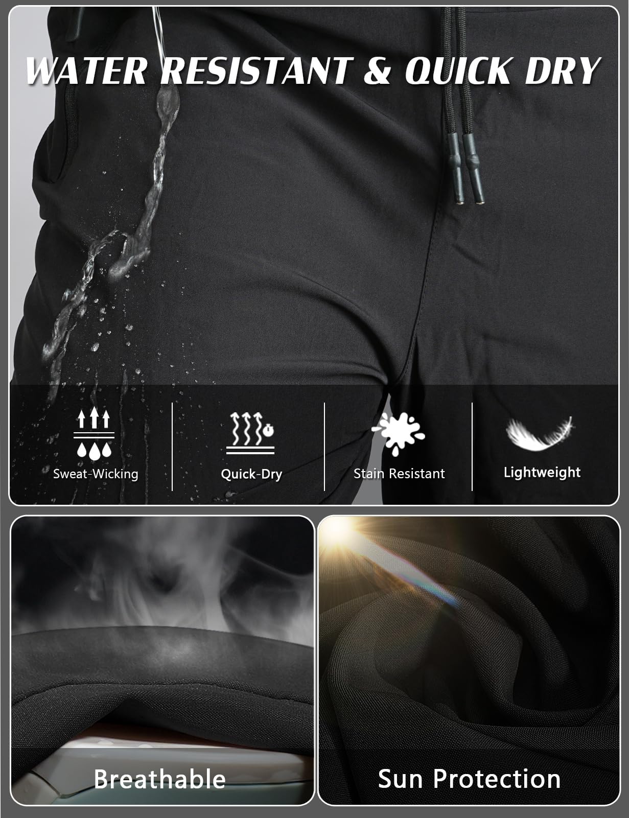 Men's Elastic Waist Hiking Pants Water Resistant Quick-Dry Lightweight Outdoor Sweatpants with Zipper Pockets Darkblue