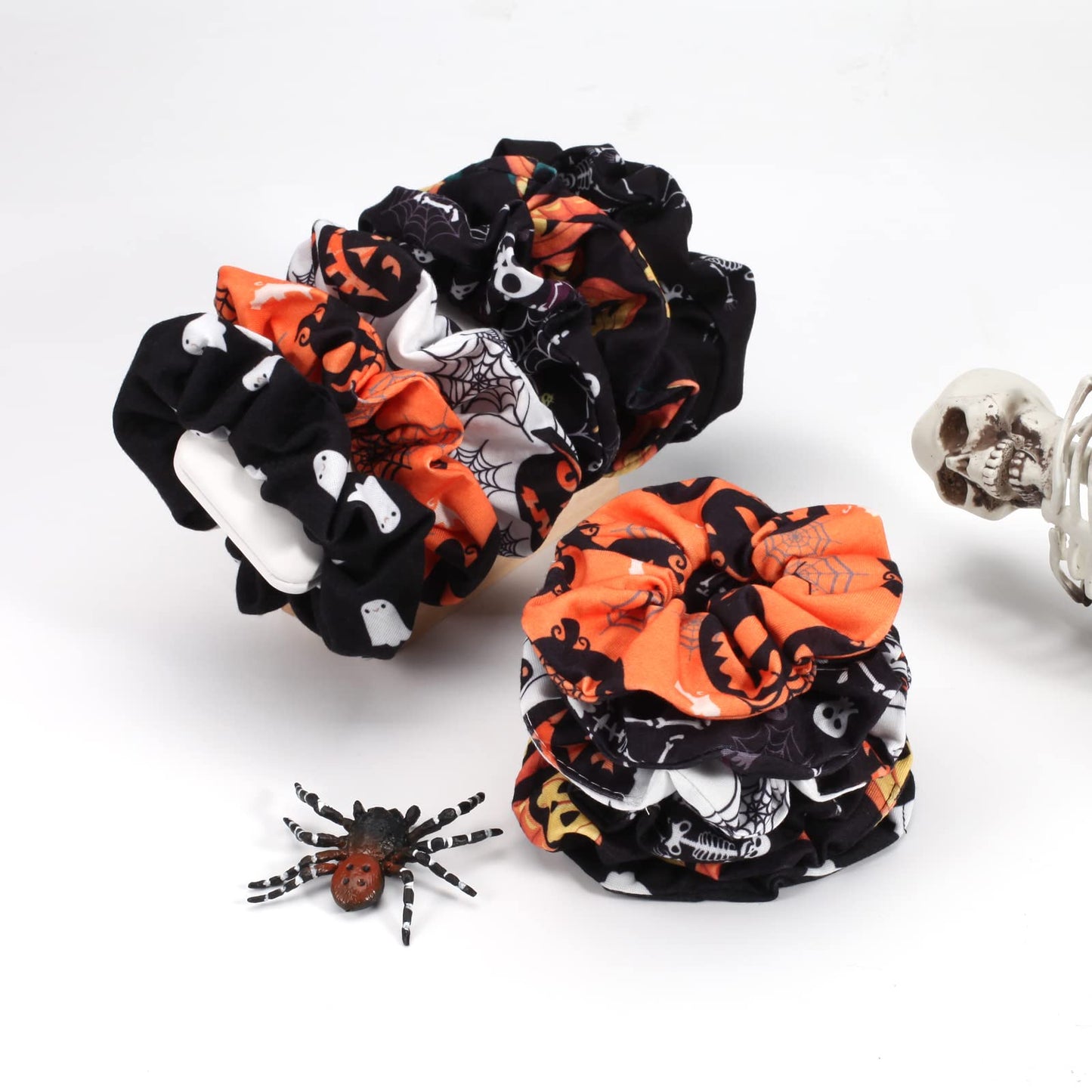 12PCS Halloween Hair Scrunchies Soft Fall Pumpkin Skull Ghosts Bat Spider Web Hair Ties Scrunchy Elastics Hair Bands Gifts Ponytail Holder Accessories for Women Girls (12PCS-Halloween)