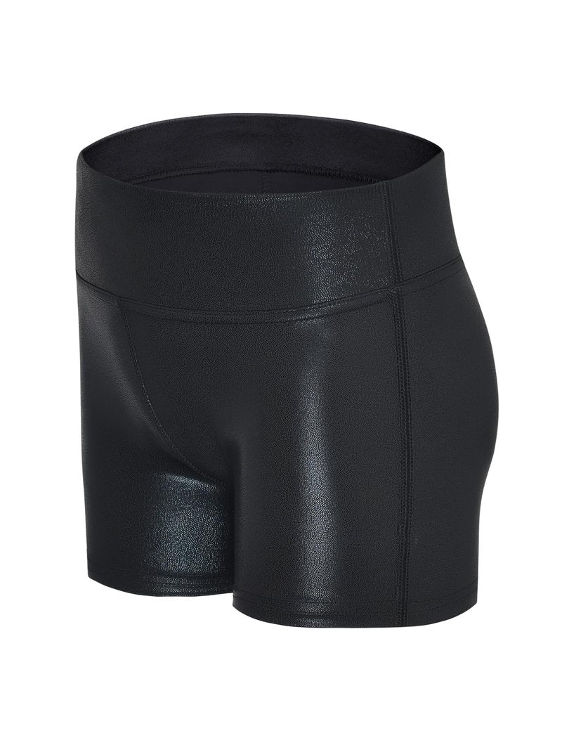 Gnainach Girls Athletic Shorts Sparkly Black Size 9-10 Years Old Stretchy High Waisted Bike Short for Kids Dance Exercise