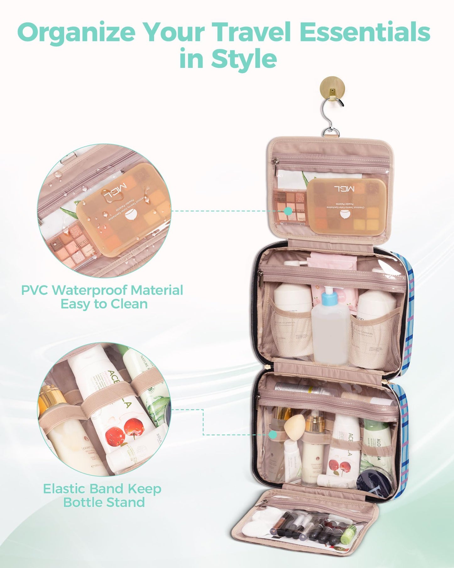 BALULHG Travel Hanging Toiletry Bag for Women, Water-Resistant Cosmetic Organizer with 4 Compartments & 360° Swivel Hook, TSA-Approved Makeup Bag for Shampoo, Full Sized Container, Toiletries (Pink)