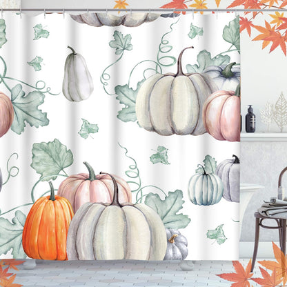 Emvency Shower Curtain Pattern Watercolor Pumpkins It is Thanksgiving Halloween Recipe Fall Bathroom Decor Waterproof Polyester Fabric 60 x 72 inches Set with Hooks