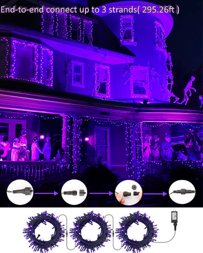 BrizLabs Purple Halloween Lights, 78.74ft 240 LED String Lights with Timer, Plug in Halloween Purple Mini Light Connectable, Outdoor Waterproof Tree Light for Indoor Outside Decor