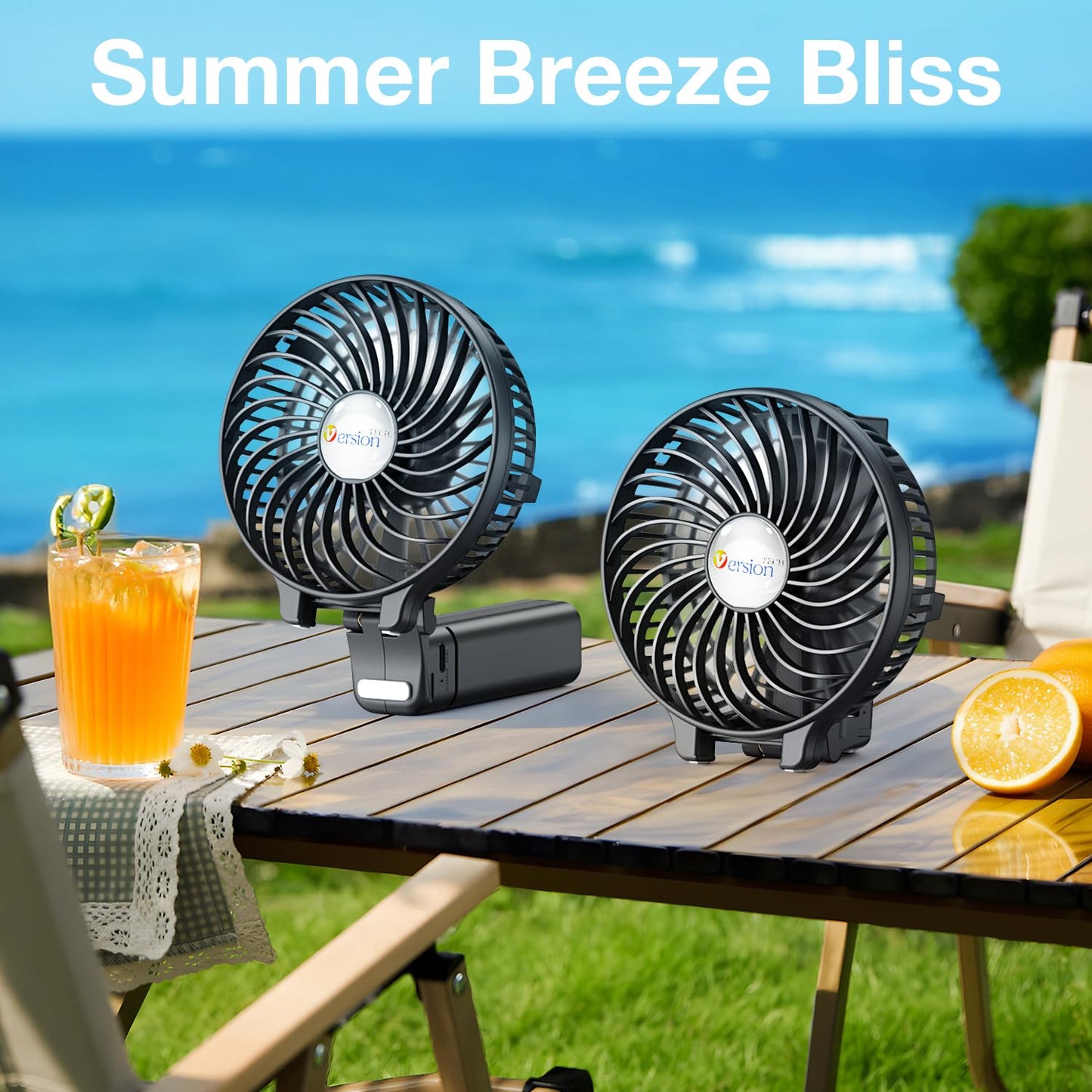 VersionTech Hand Held Fan,Portable Handheld USB Rechargeable Fans with 3 Speeds,Battery Operated Electric Powered Mini Foldable Desk Desktop Fans for Home Office Ceiling Travel Black