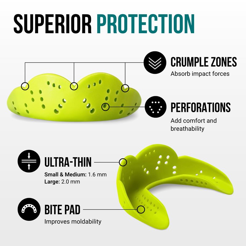SISU Aero Medium Mouthguard, Neon Flash - 30% Stronger Protection for Lacrosse, Football, Hockey, Roller Derby, Team Sports - Remoldable Up to 20 Times - Ultra Slim - Works for Braces - Non Toxic