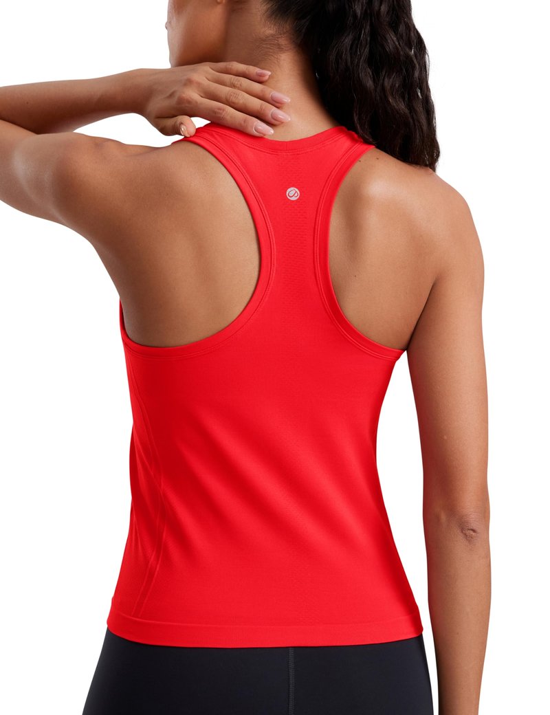 CRZ YOGA Seamless Womens Breathable Workout Tank Tops Racerback High Neck Sleeveless Running Athletic Shirts Deep Red Small