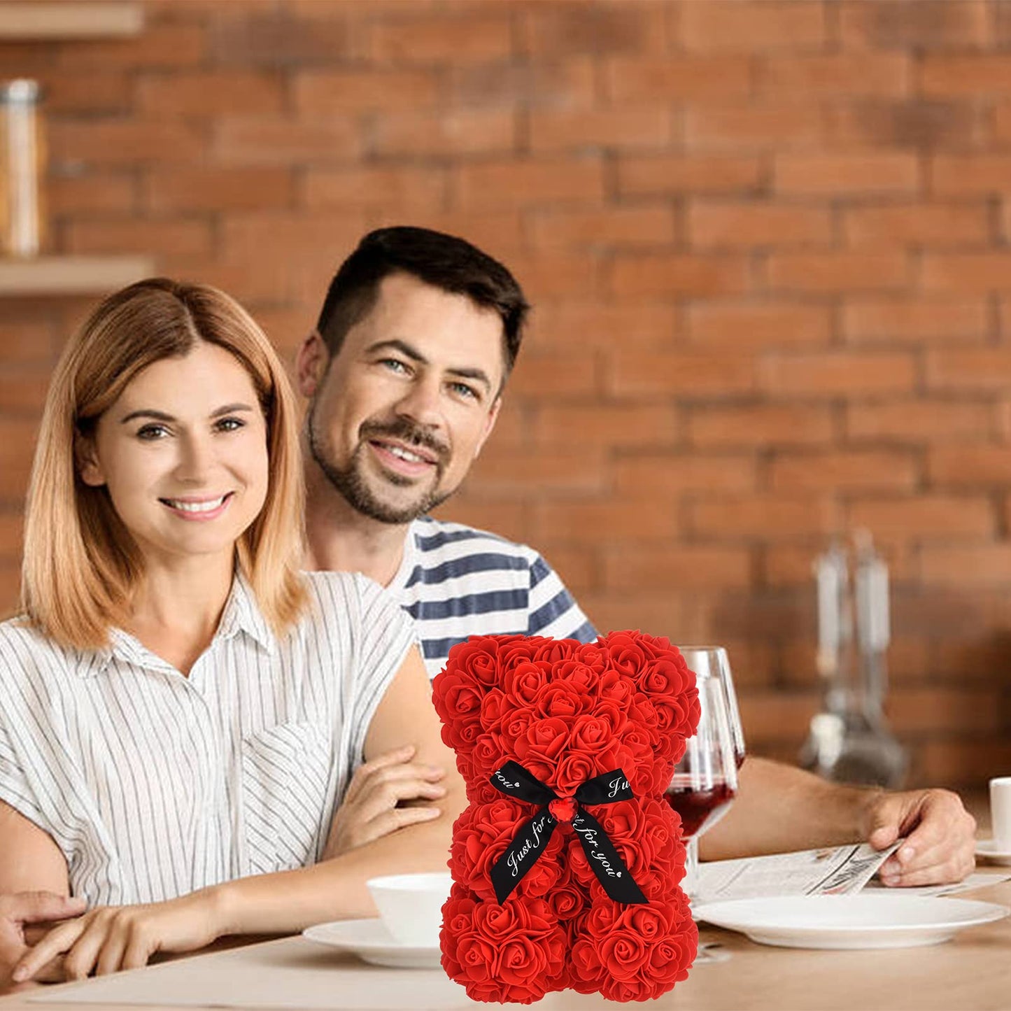 Lgv Flower Rose Bear,Romantic Gift for Valentine's Mother's Day, Christmas, Birthday,Girl Friend Her Mom Female Wife with Artificial Heart-Shaped Diamonds Red