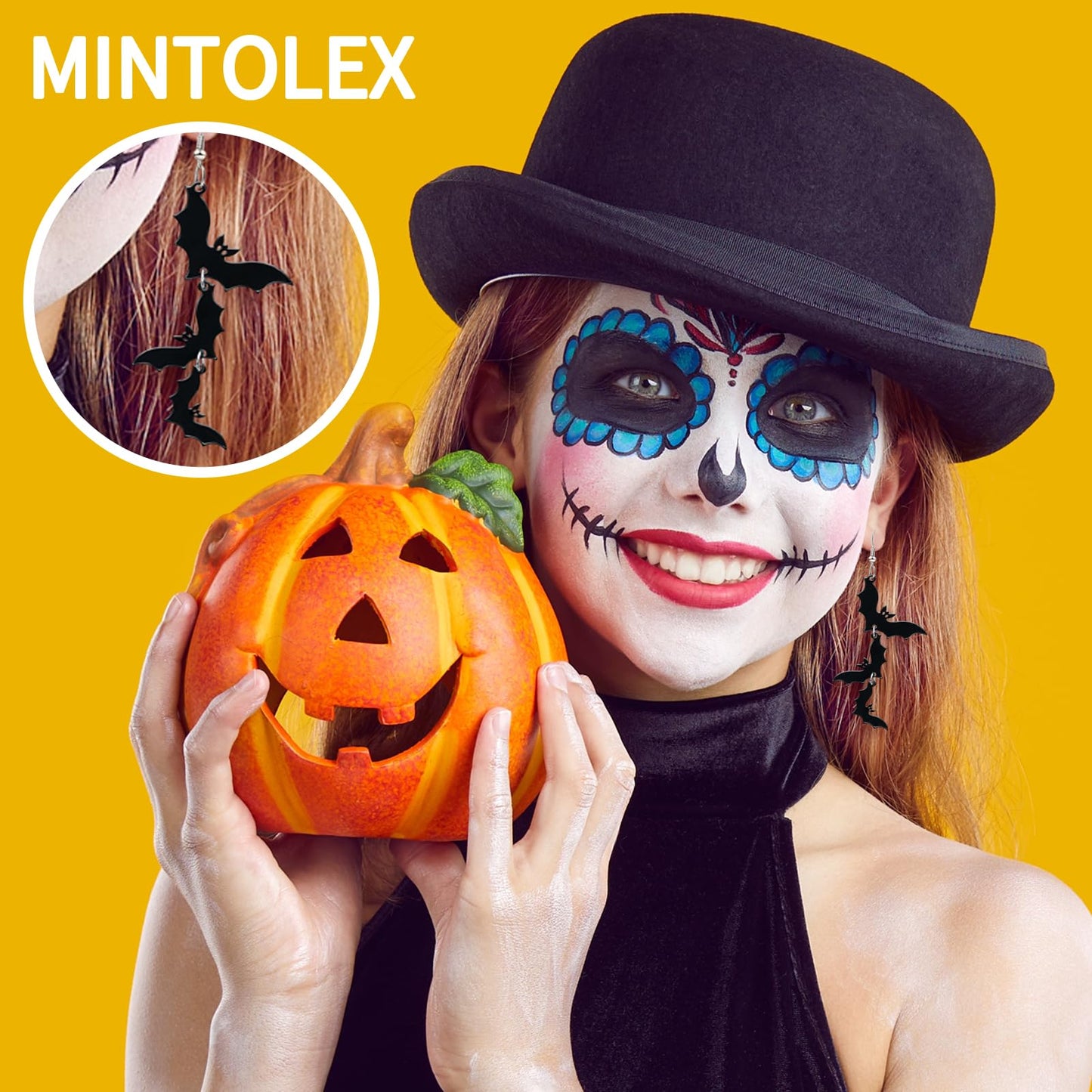 Mintolex Acrylic Halloween Earrings Black Skull Bat Drop Dangle Earrings for Women Fun Cute Spooky Halloween Holiday Costume Jewelry, Bat