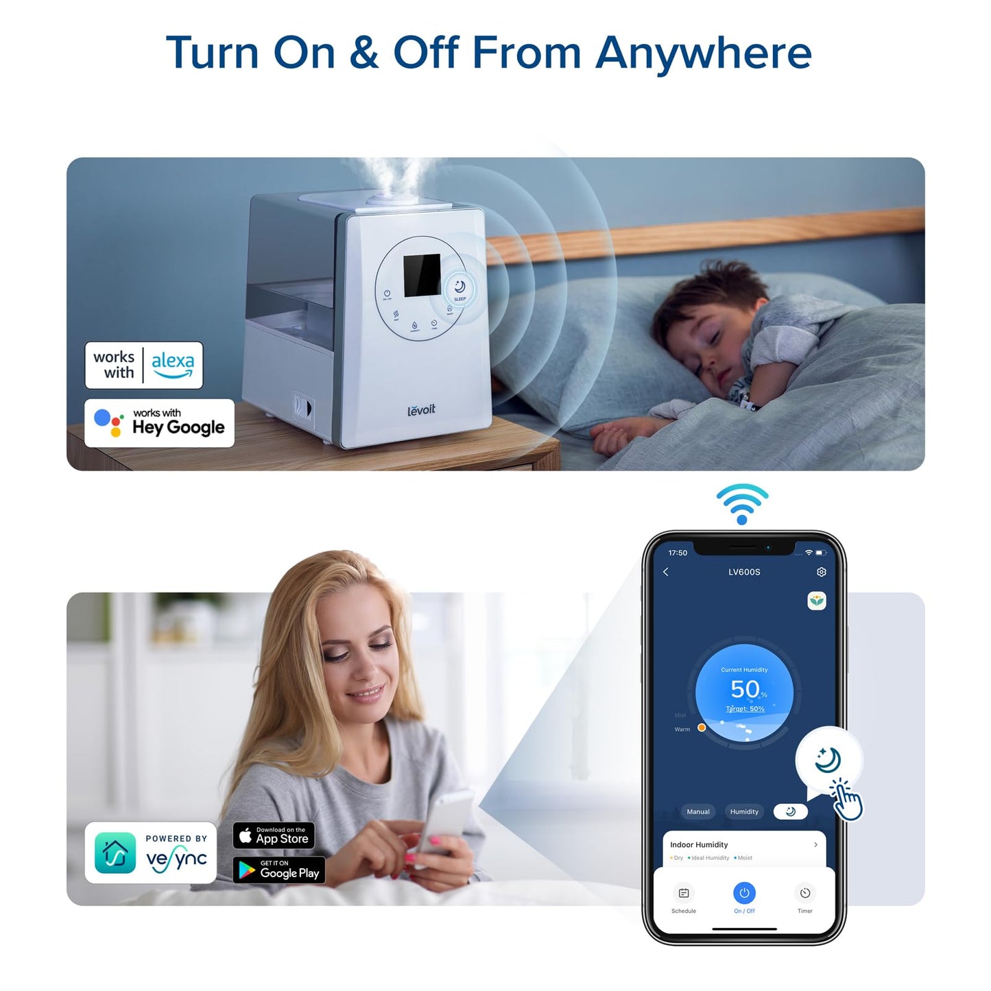 LEVOIT LV600S Smart Warm and Cool Mist Humidifiers for Home Bedroom Large Room, (6L) 753ft² Coverage, Quickly & Evenly Humidify Whole House, Easy Top Fill, App & Voice Control - Quiet Sleep Mode