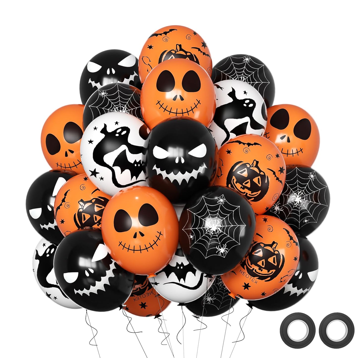 Halloween Decoration Balloons, 50pcs 12 Inch Black Orange White Halloween Balloons Bat Spooky Pumpkin Spider Web Halloween Balloons for Halloween Party Decoration Outdoor Home, Yard Backdrop Party