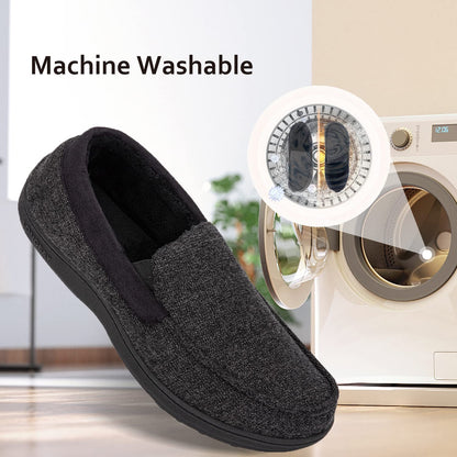 LongBay Mens Memory Foam Moccasin Slippers Plush Fleece House Slipper in Indoor Outdoor Shoes, Black 1, 10 UK