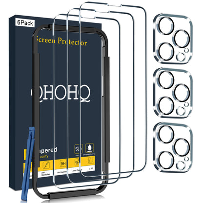 QHOHQ [1-Second Auto-Install] 3 Pack Privacy Screen Protector for iPhone 17 Pro Max [6.9 Inch] + 1 Set Camera Lens Protector, 25° Anti Spy Tempered Glass, [Military Grade Shatterproof], Case Friendly