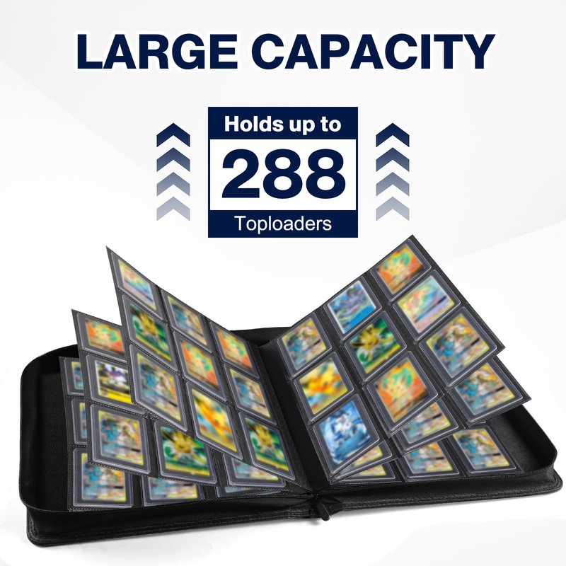 Top Loader Binder, Holds 288 Toploaders, 288 Toploader and 288 Card Sleeves INCLUDED, 9-Pocket Top Loader Binder for 3" x 4" Rigid Toploaders, Double-Sided Card Binder for TCG, Sport Cards