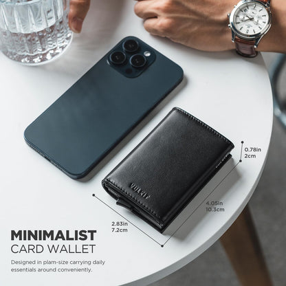 VULKIT Mens Wallet Credit Card Holder Pop up Card Case RFID Blocking Genuine Leather Card Wallet with Banknote Compartment & ID Window… (Top-Grain Cowhide Black)