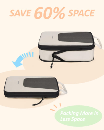 BAGSMART Compression Packing Cubes for Travel, 6 Set Packing Cubes for Suitcases, Lightweight Luggage Organizer Set Cubes for Business Essentials, Beige