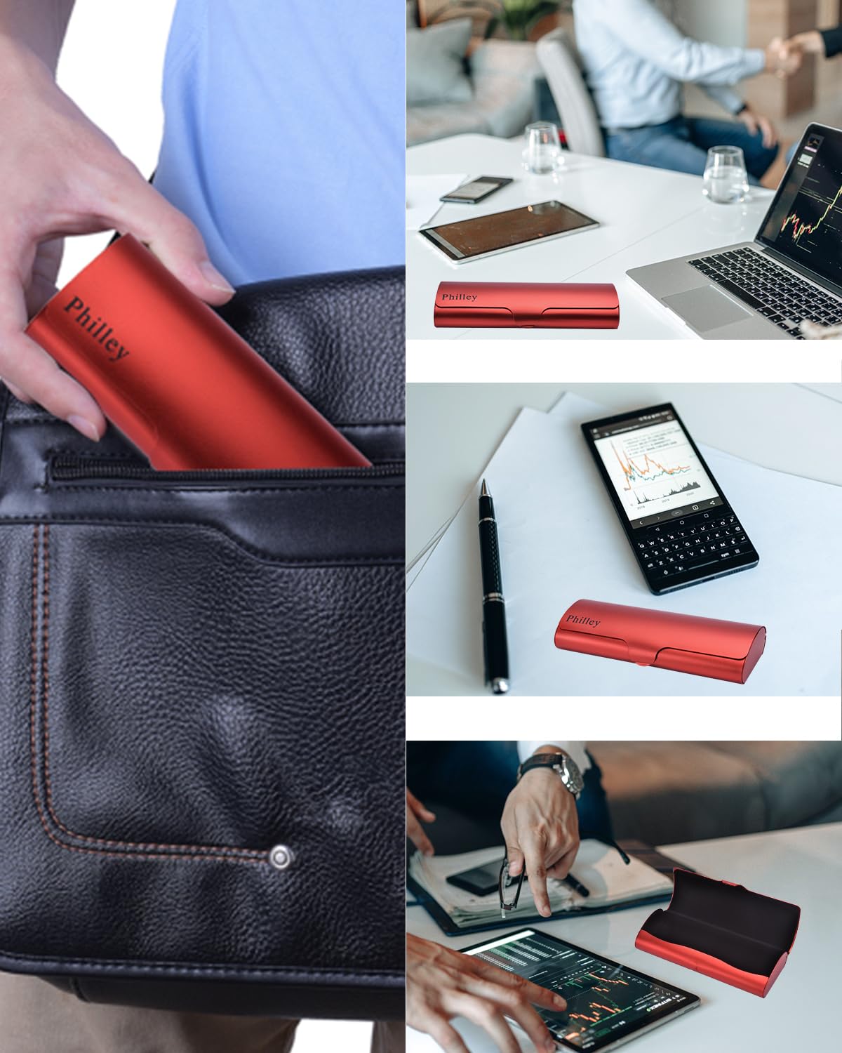 Philley Aluminum Ultra-Light Eyeglass Case Hard Shell Nearsighted Glasses Case for Women & Men(Grapefruit Red)