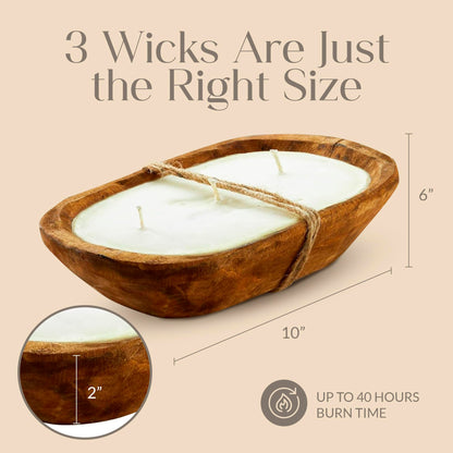 Dough Bowl Candle Co. Pumpkin Spice Soy Candle - 3 Wick Rustic Farmhouse Coffee Table Decor, Odor Eliminator in Wooden Bowls, 20 Ounce Wooden Dough Bowl Candle, All-Natural Gifts for Women and Men