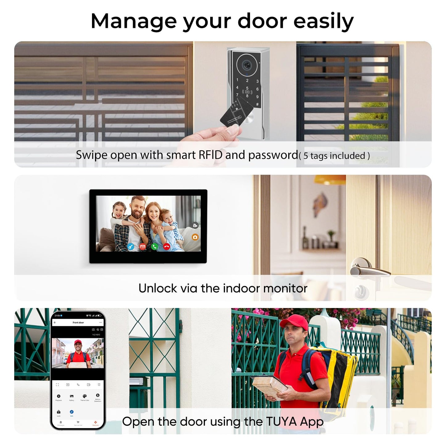 2-Wired Doorbell Camera with Monitor, Video Doorbell Intercom System with keypad,keypad video intercom with 1080P 7-inch Touch Screen, Tuya App Remote, Password Unlock, Waterproof, No Subscription