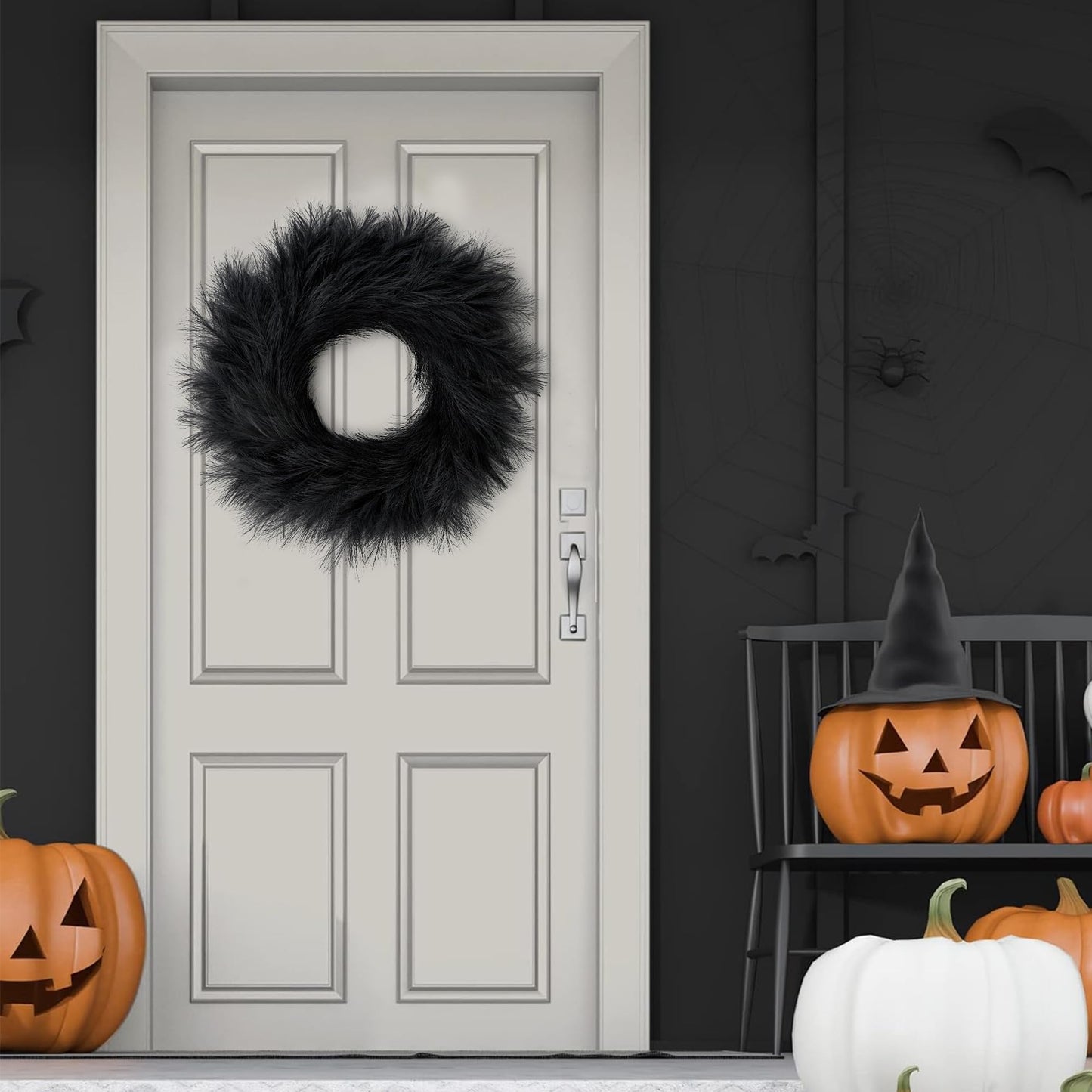 Sggvecsy Pampas Grass Wreath 26’’ Faux Pampas Wreath for All Seasons Artificial Pampas Wreath Christmas Decor Boho Wall Decor for Front Door Farmhouse Halloween Autumn Wreath Decoration (Black)