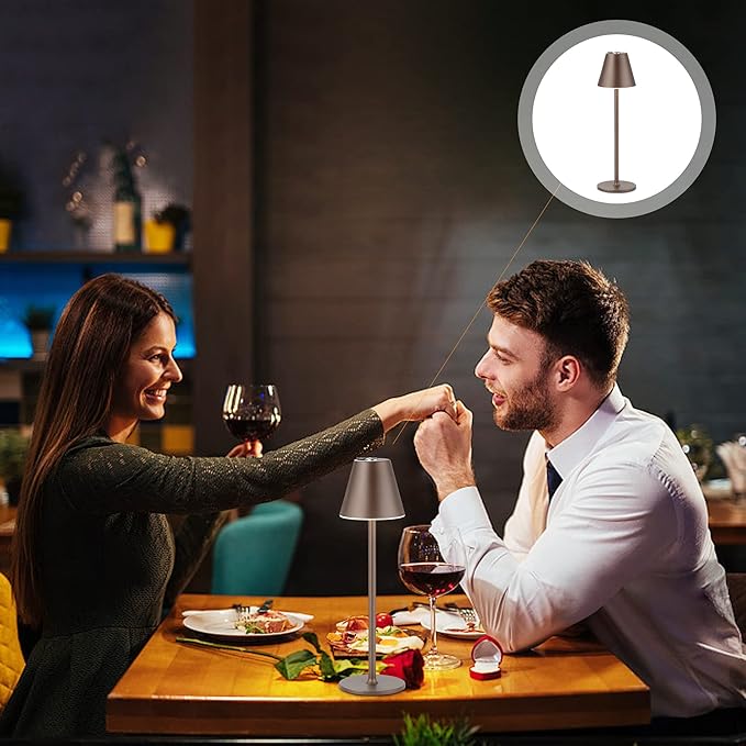 Modern LED Cordless Table Lamp, 4000mAh Rechargeable Battery, 3 Level Brightness Night Light, Metal Shell, Minimalist Design, for Couples Dinner/Coffee Table/Restaurant/Bedroom, Khaki