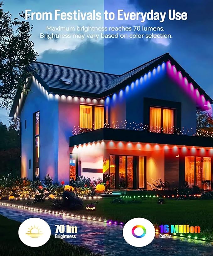 100ft Permanent Outdoor Lights for House, 2025 Smart RGB LED Outside Lights with Remote Control, IP67 Waterproof Eternity Eaves Lighting for Christmas, Halloween, Holiday, Party, Daily