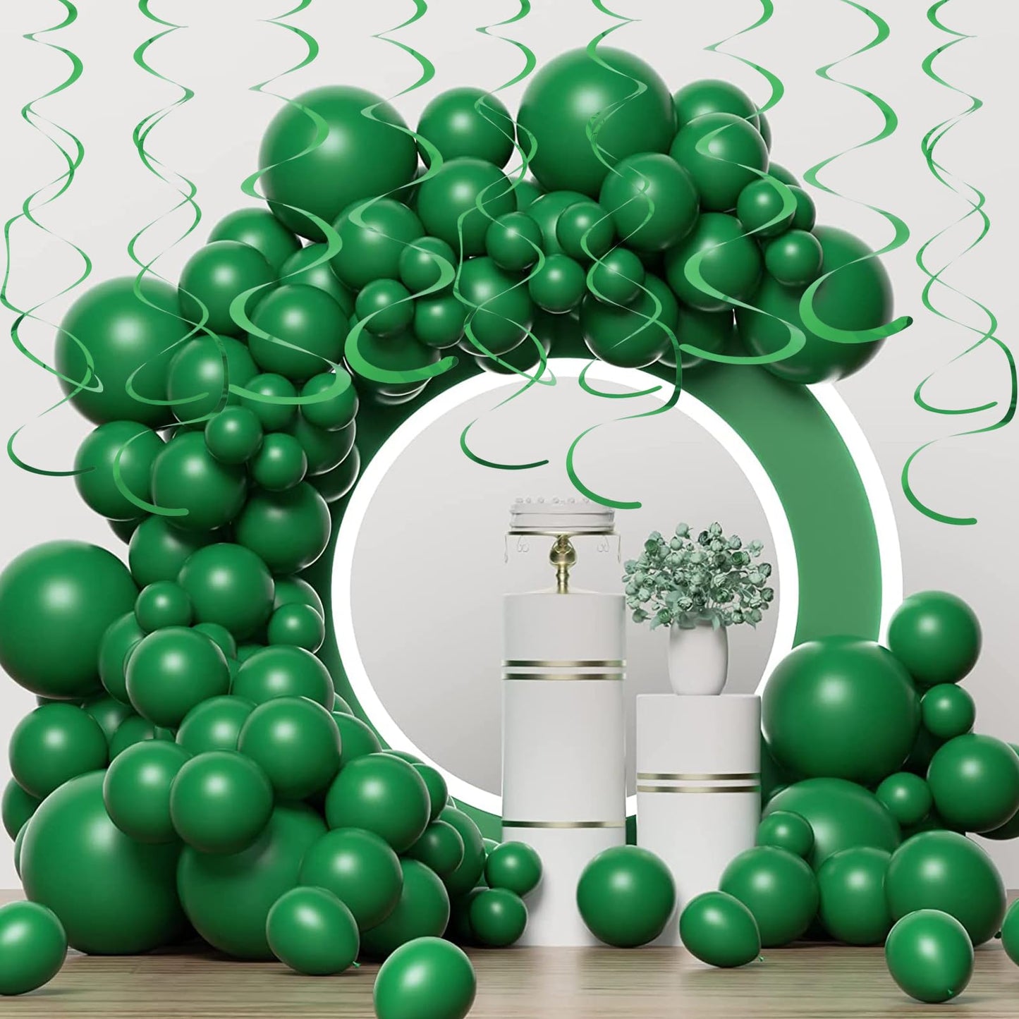 30 PCS Party Swirl Decorations Green Shinny Foil Hanging Swirl Decorations with Double-Swirls and Single-Swirls Plastic Streamer for Ceiling Plastic Metallic Streamer for Party Decorations