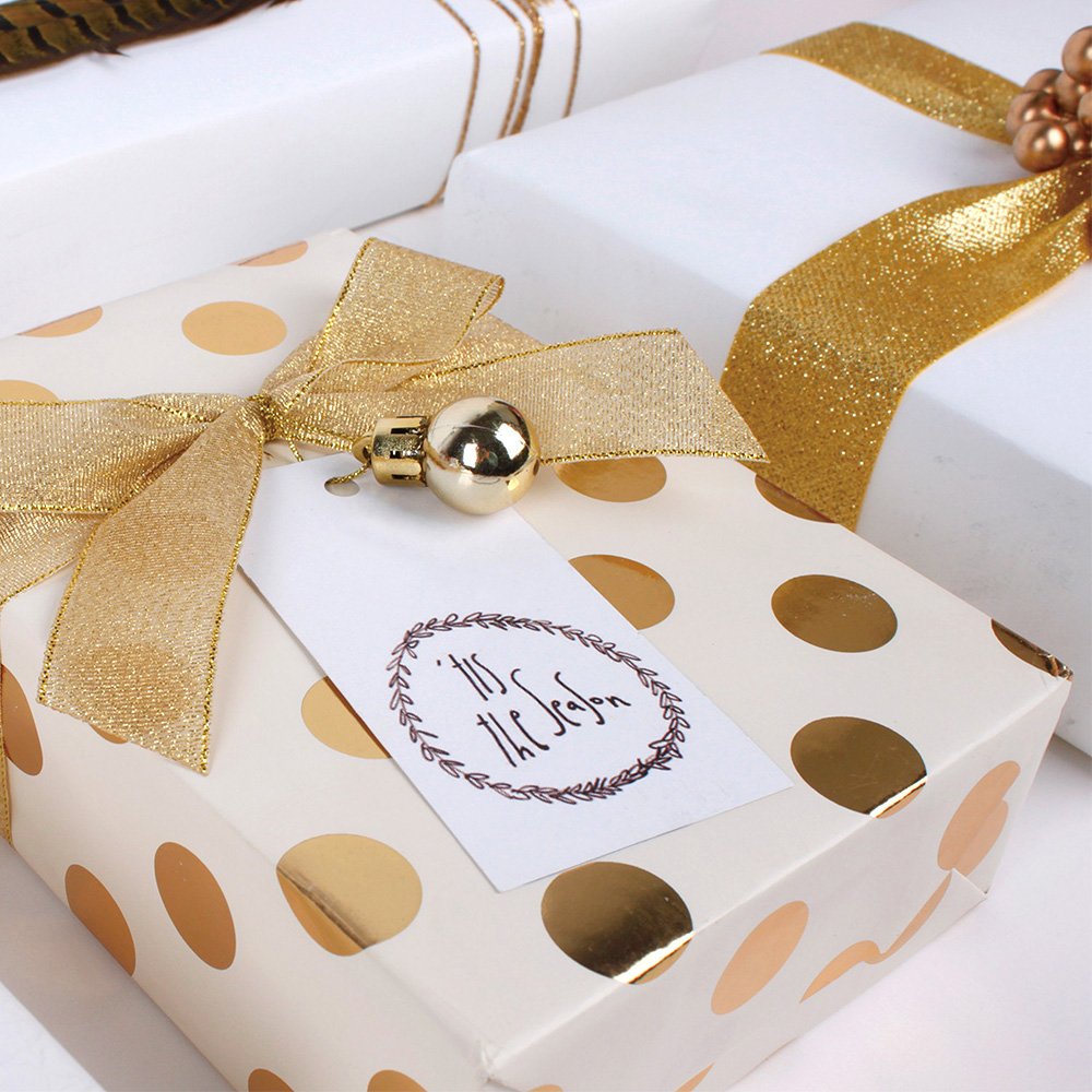 WRAPAHOLIC 30 Inch Gold Wrapping Paper Roll - Jumbo Roll Gold Gift Wrapping Paper for Christmas, Birthday, Holiday, Wedding, Baby Shower - 3 Rolls - 30 inch x 120 inch Per Roll