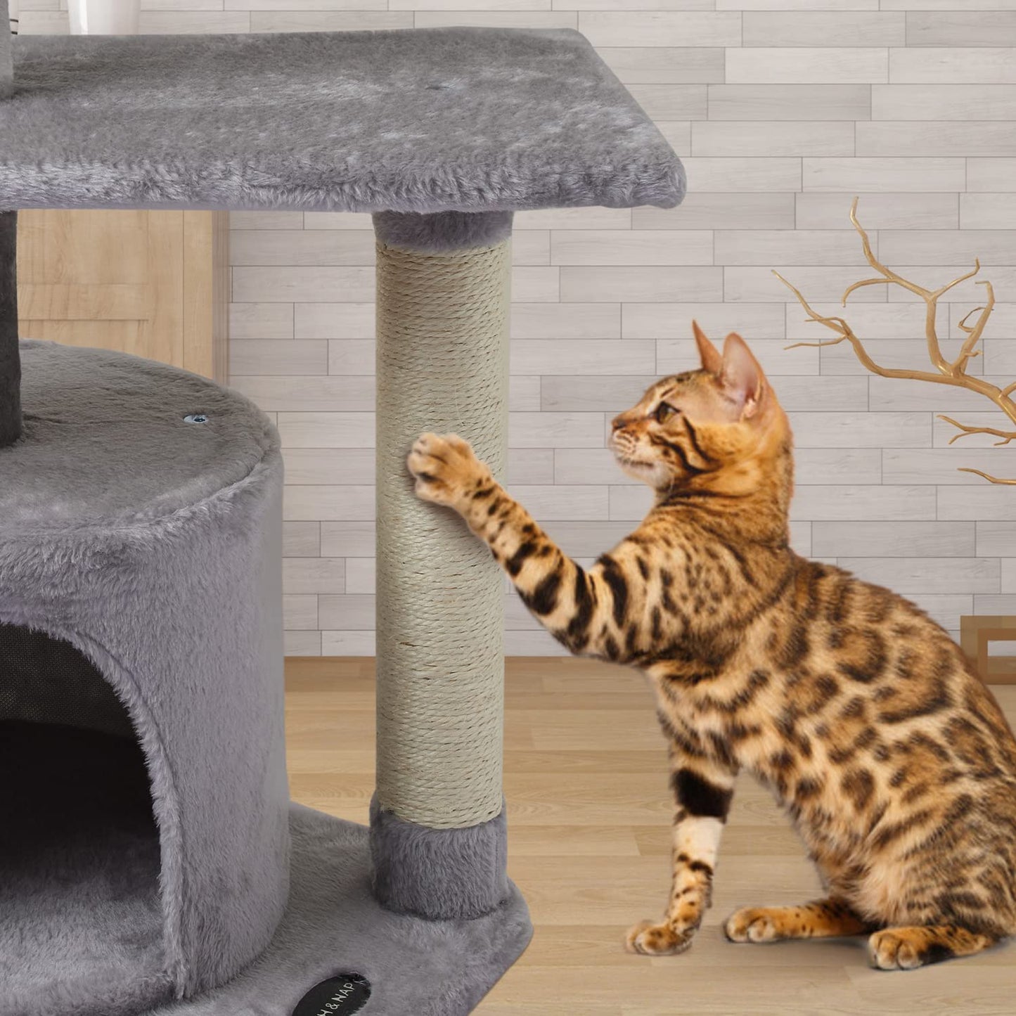 FISH&NAP US01H Cute Cat Tree Kitten Cat Tower for Indoor Cat Condo Sisal Scratching Posts with Jump Platform Cat Furniture Activity Center Play House Grey