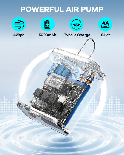 Air Pump for Inflatables Mini Air Mattress Pump Portable Electric Air Pump for Pool Floats,Swimming Rings, Sleeping Pads, Vacuum Storage Bags 5X with 5000mAh Battery & Light, USB Rechargeable