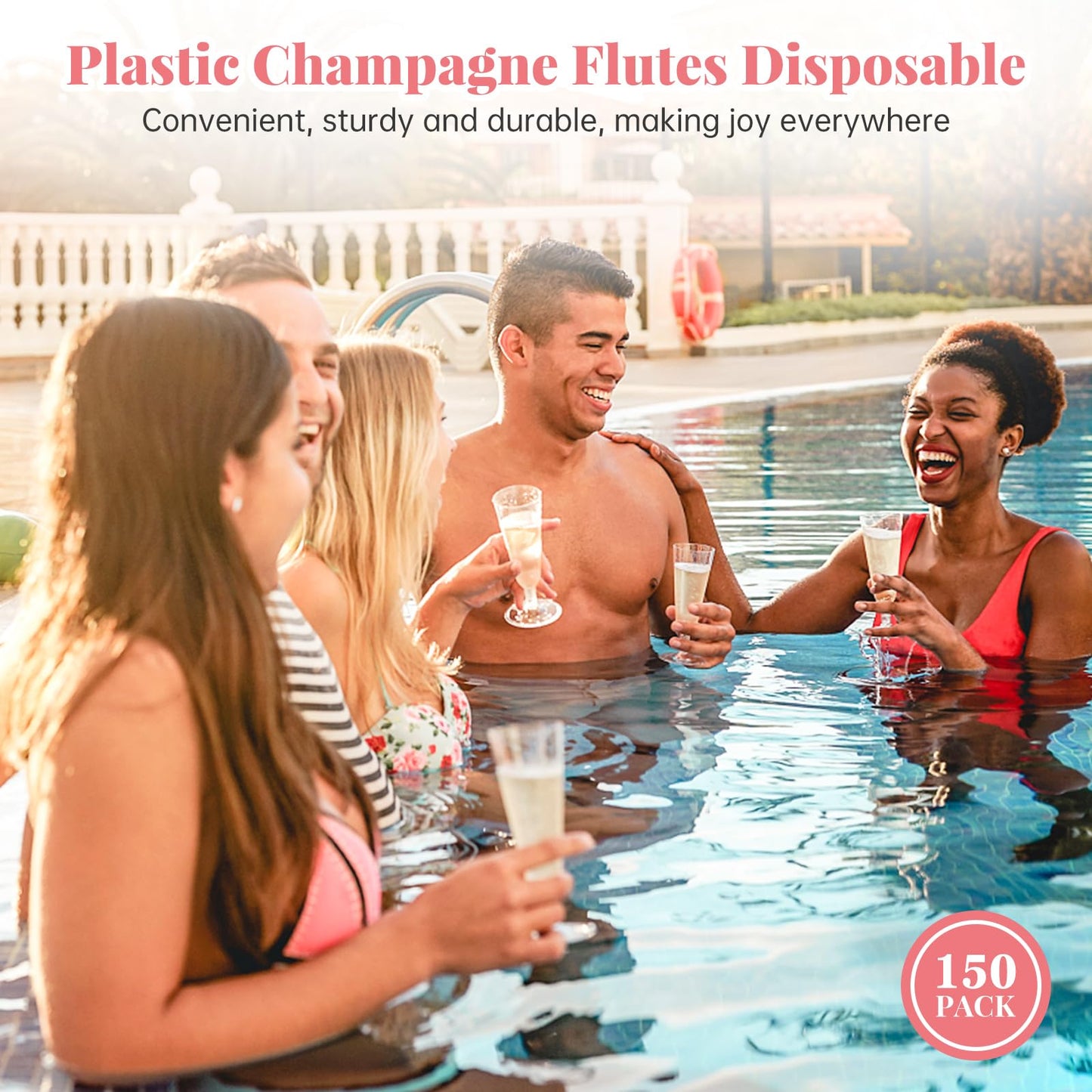 SUREHOME Pink Champagne Flutes Plastic Champagne Glasses Disposable Mimosa Glasses 40 Pack 5 Oz Acrylic Stemware Cocktail Cups Bulk for Valentines Wedding Toasting Engagement Party Supplies