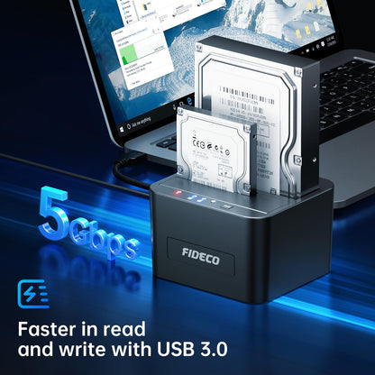 FIDECO External Hard Drive Docking Station, Hard Drive Dock for 2.5 and 3.5 inch SATA HDD SSD, HDD Docking Station with Dual Bay, USB 3.0 Hard Drive Reader, Support Offline Clone and UASP