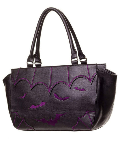 Lost Queen Women's Bats Handbag Dark Gothic Purse Alternative Shoulder Bag (Purple)