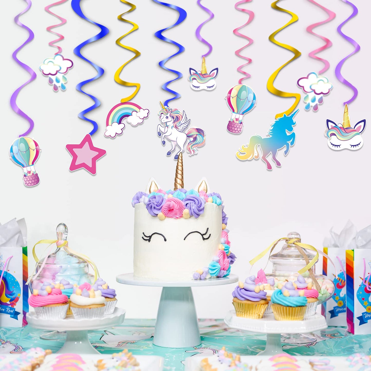 WERNNSAI Unicorn Hanging Swirls - 21PCS Rainbow Unicorn Birthday Decorations Ceiling Streamers for Girls Birthday Party Supplies Unicorn Theme Hanging Decor