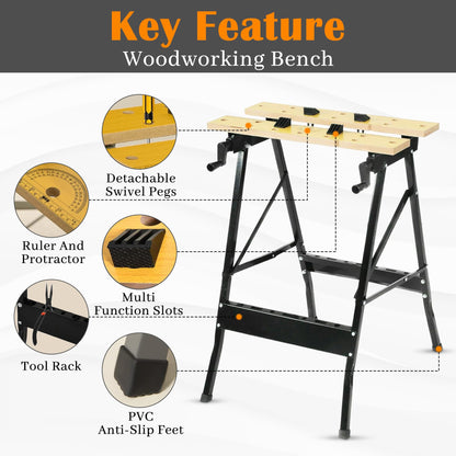 HH Home Hut Portable Folding Workbench - Versatile Woodworking Bench, Ideal for DIY Projects, Workmate Compatible - Foldable Wood Clamping Work Benches Woodwork