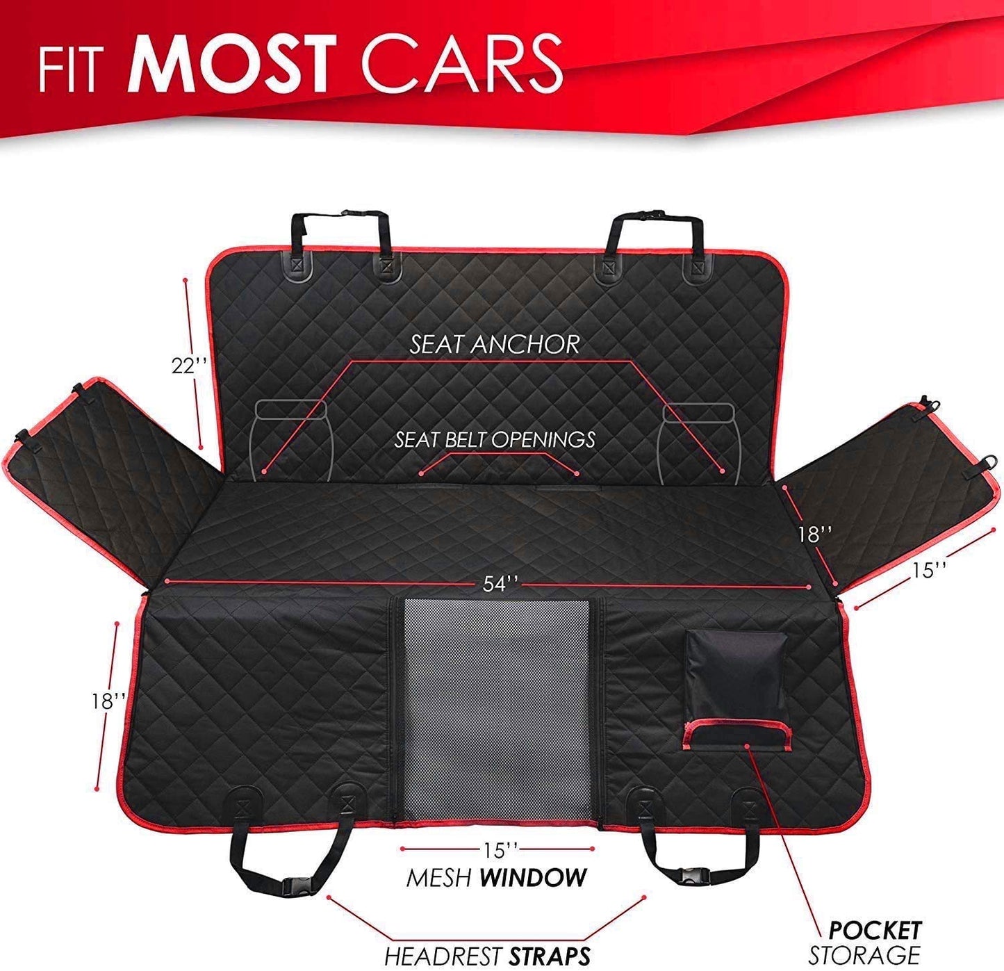 Dog Hammock for Car Back seat with Mesh Visual Window, Side Flaps with Zipper, Padded 4 Layers Waterproof Heavy Duty Hammock with Storage Bag, Scratch Proof Nonslip Pet Car Seat Cover