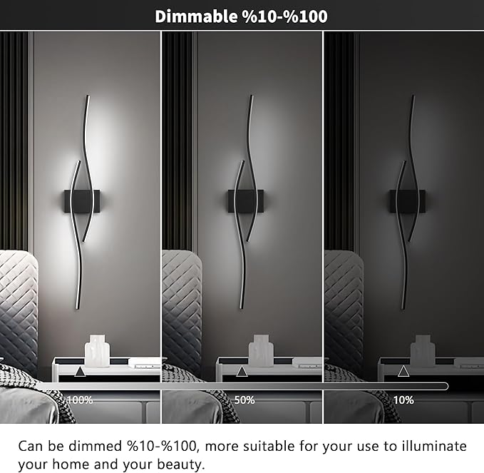 Modern LED Wall Sconce Set of Two with Dimmable, 6000K & Dimming Black Wall Light with LED Wall Lamp for Bedroom Living Room Bathroom Hallway 39.4inch Length