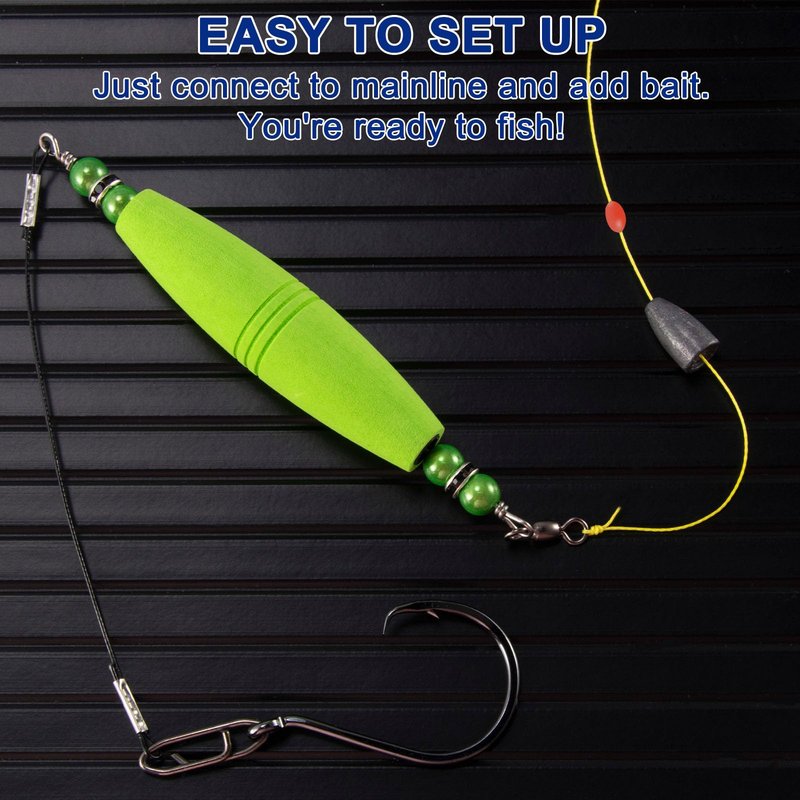 Alwonder 5-Pack Catfish Float Rigs, Catfishing Tackle Bobbers High Buoyancy Body with 8/0 Circle Hooks, Green Chunky Rigs Catfish Equipment Cat Fishing Gear Rig for Bank Fishing