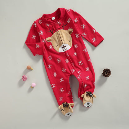 One opening Newborn Baby Boy Girl Zipper Footies Pajamas Pjs Ribbed Solid Long Sleeve Romper Jumpsuits Footed Sleep and Play (A Christmas snow, 3-6 months)