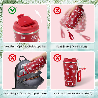 GEMFUL Chirstmas Coffee to go Cup for Her or Him 17oz Double Walled Vacuum Leak Proof Travel Coffee Mug for Hot Drinks (Red)