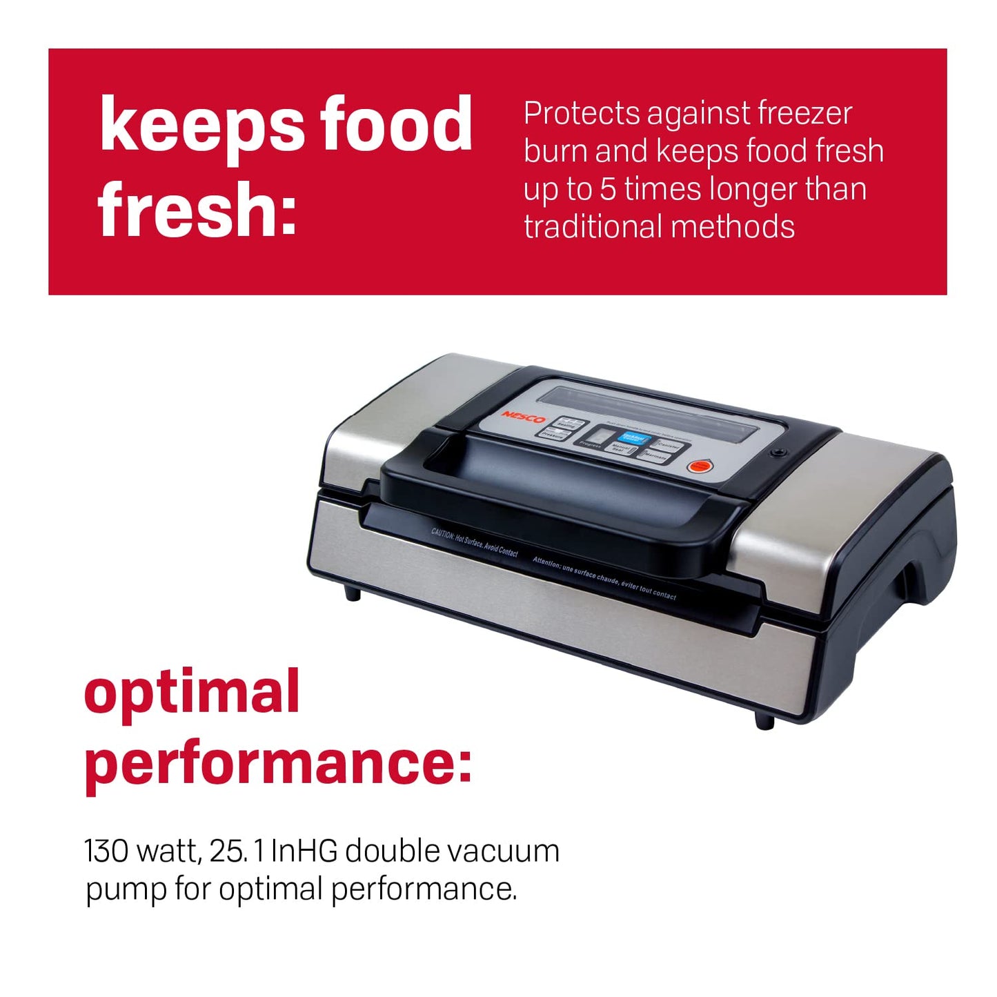 Nesco Deluxe Food VS-12 Vacuum Sealer, 130 Watts, Kit Bags & Viewing Lid, Compact, Silver (Pack of 2)