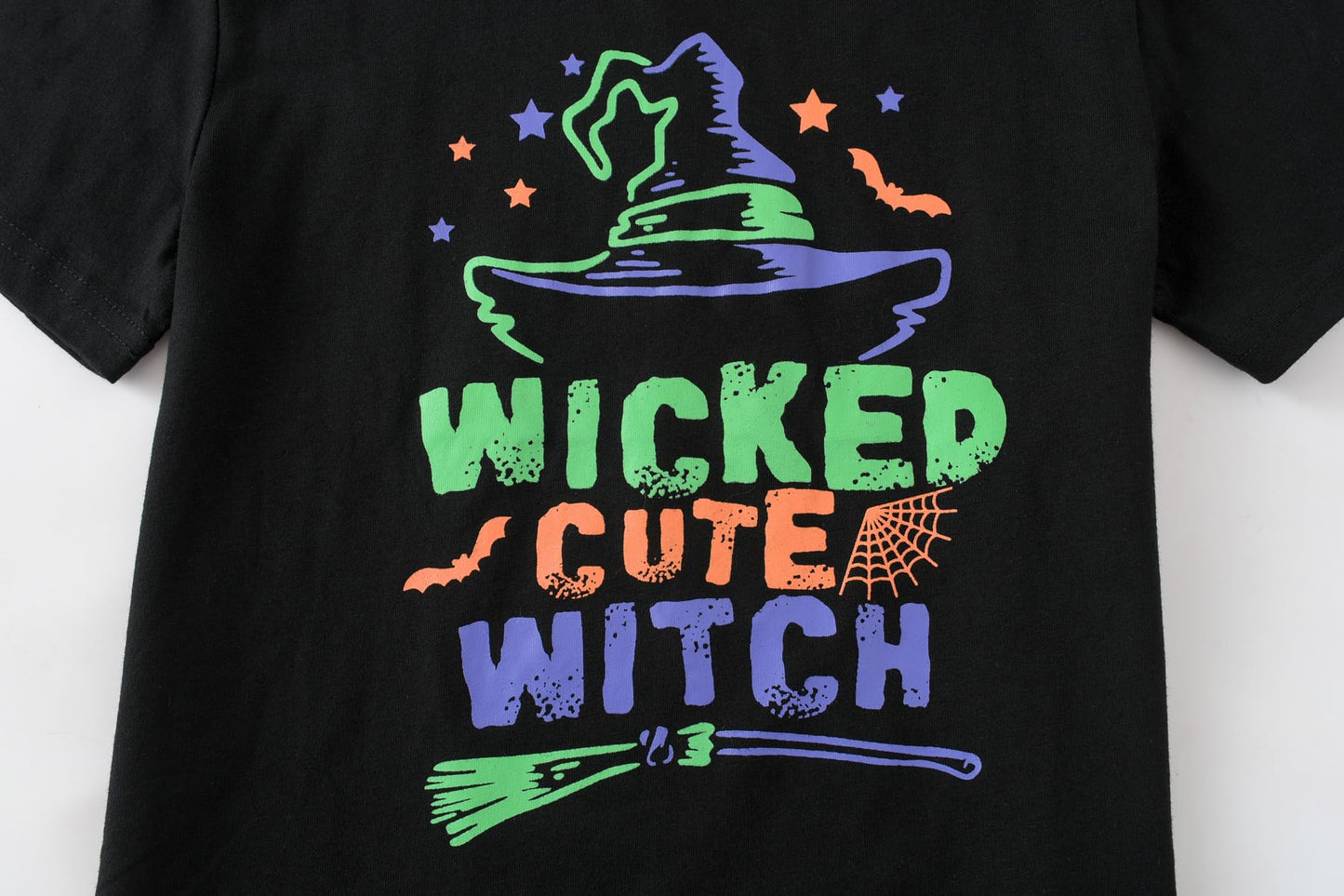 UNICABBIT21 Pajamas for Girls Cute Black Witch Halloween Pants and Short Sleeve Tee Big Kids Sleepwear Set Size 10