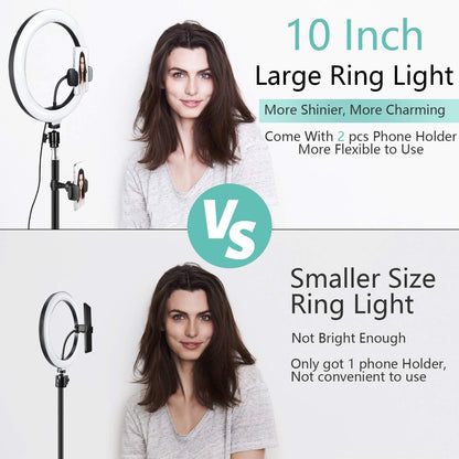 ITSHINY LED Ring Light with Tripod Stand & Phone Holder, 10" Selfie Light Ring for Makeup Live Stream Video Photography, USB Powered 3 Light Modes & 11 Brightness Levels