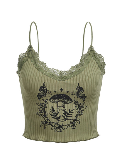 SOLY HUX Women's Y2k Gothic Lace Trim Cami Crop Top Sleeveless Sexy Tank Tops Camisole Clubwear Outfit Army Green S