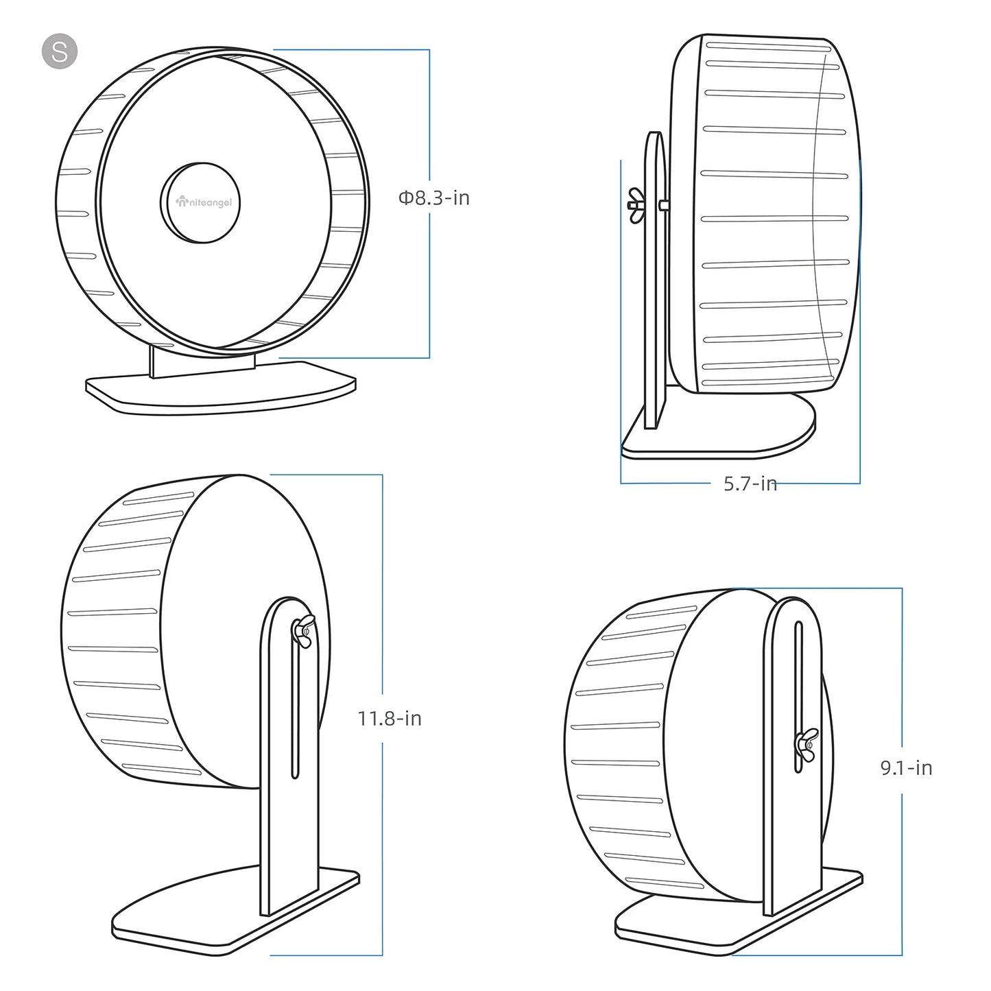 Niteangel Super Silent Hamster Exercise Wheels - Quiet Spinner Hamster Running Wheels with Adjustable Stand for Hedgehog Gerbils Mice Or Other Small Animals (Small, Transparent)