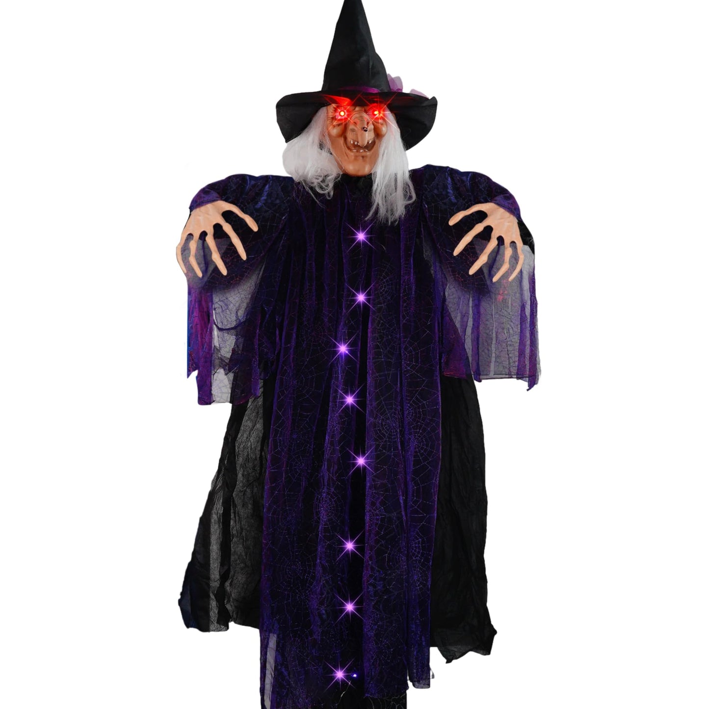 FUNPENY 6 FT Hanging Witch Outdoor Halloween Decorations, Light Up Hanging Witch with Sound Activation for Halloween Haunted House Props Party Supplies Yard Outdoor Indoor Decor