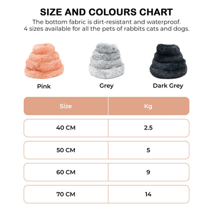 Fur & Bone Round Plush Donut Dog Cat Bed | Fluffy Cuddler Pet Cushion Self-Warming Beds | Washable Dog Bed with Non-Slip and Waterproof Bottom Calming Dog Bed - (60cm, Pink)