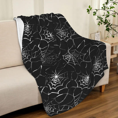 Gothic Spider Web Blanket - Halloween Themed Throw for Goth Room Decor, Black Horror Blanket, Soft Flannel for Couch, Bed, and Haunted Mansion Use (50" x 60")