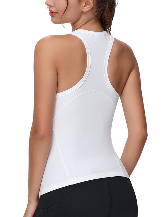 THE GYM PEOPLE Women's Racerback Workout Tank Tops Slim Fit Soft Sleeveless Yoga Shirts White