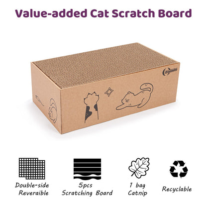 5 in 1 Cat Scratcher Cardboard,XL-Large Cat Scratch Pad,Cat Scratching Boards with Box for Medium to Large Cat Indoor Use Protecting Furniture Wall and Sofa